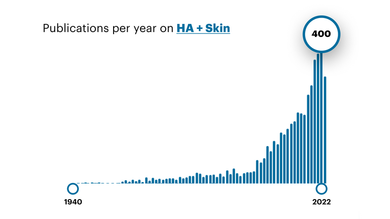 Publications per year on HA + skin